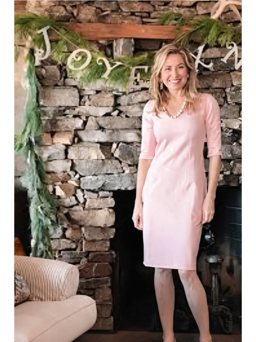 Chloe Kristyn by Bettina Maggie Ponte Knit Dress Midi half sleeve Light Pink Med